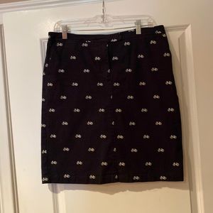 Size 10 Talbots cotton skirt. Navy blue with embroidered white bicycles.